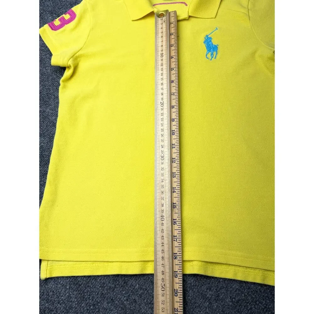 Ralph Lauren Big Pony Polo Shirt Girls XL 16 Yellow Blue Logo #3 Cotton PERU